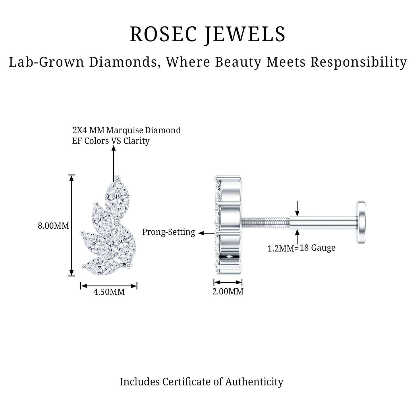 Nature Inspired Marquise Diamond Cluster Earring for Helix