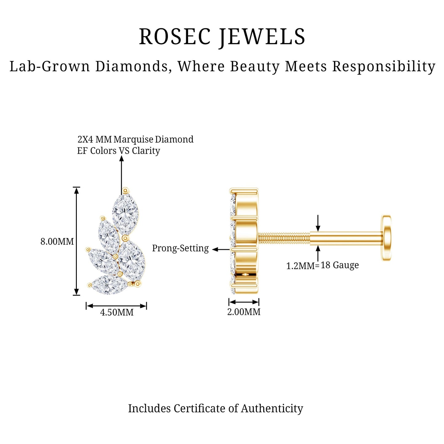 Nature Inspired Marquise Diamond Cluster Earring for Helix