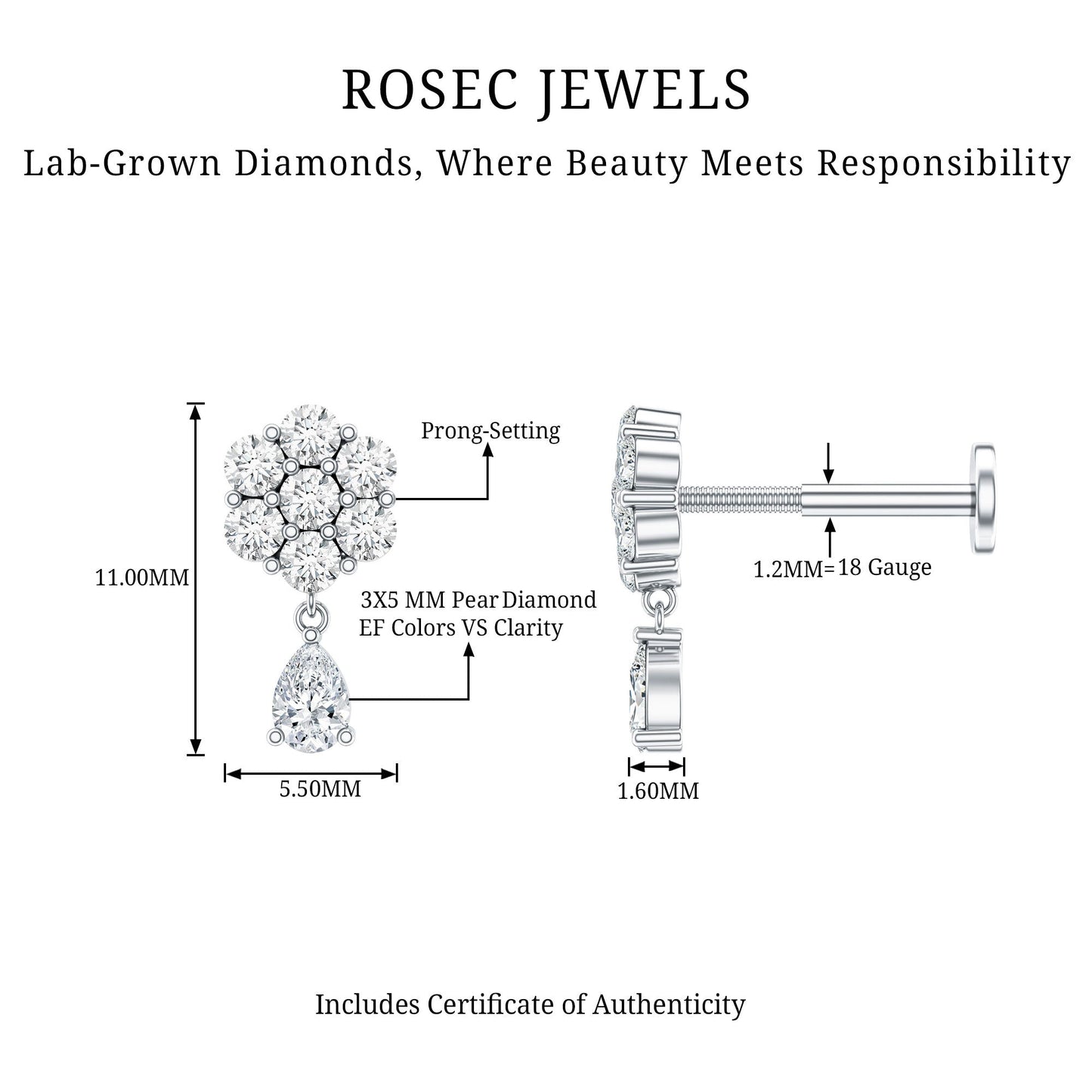 Elegant Diamond Flower Cartilage Drop Earring