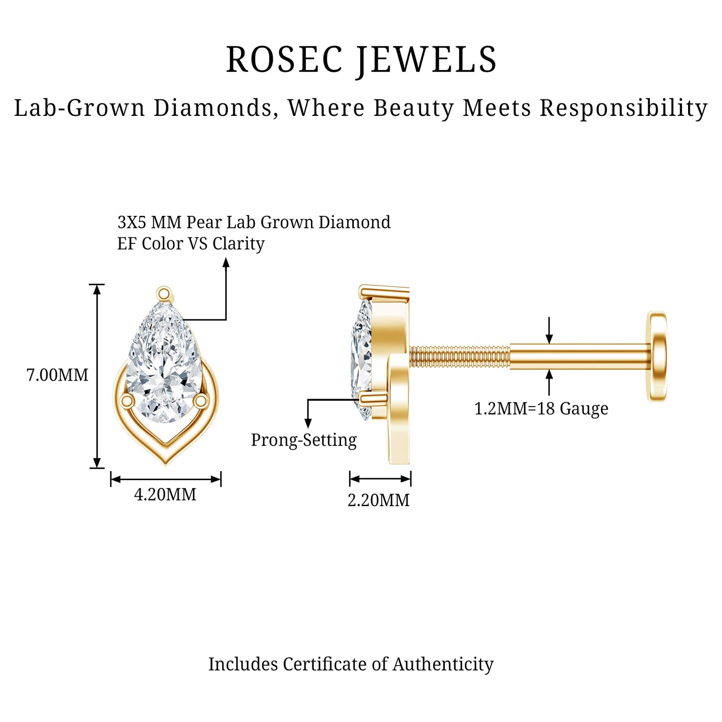Pear Shape Diamond Solitaire Earring for Helix Piercing