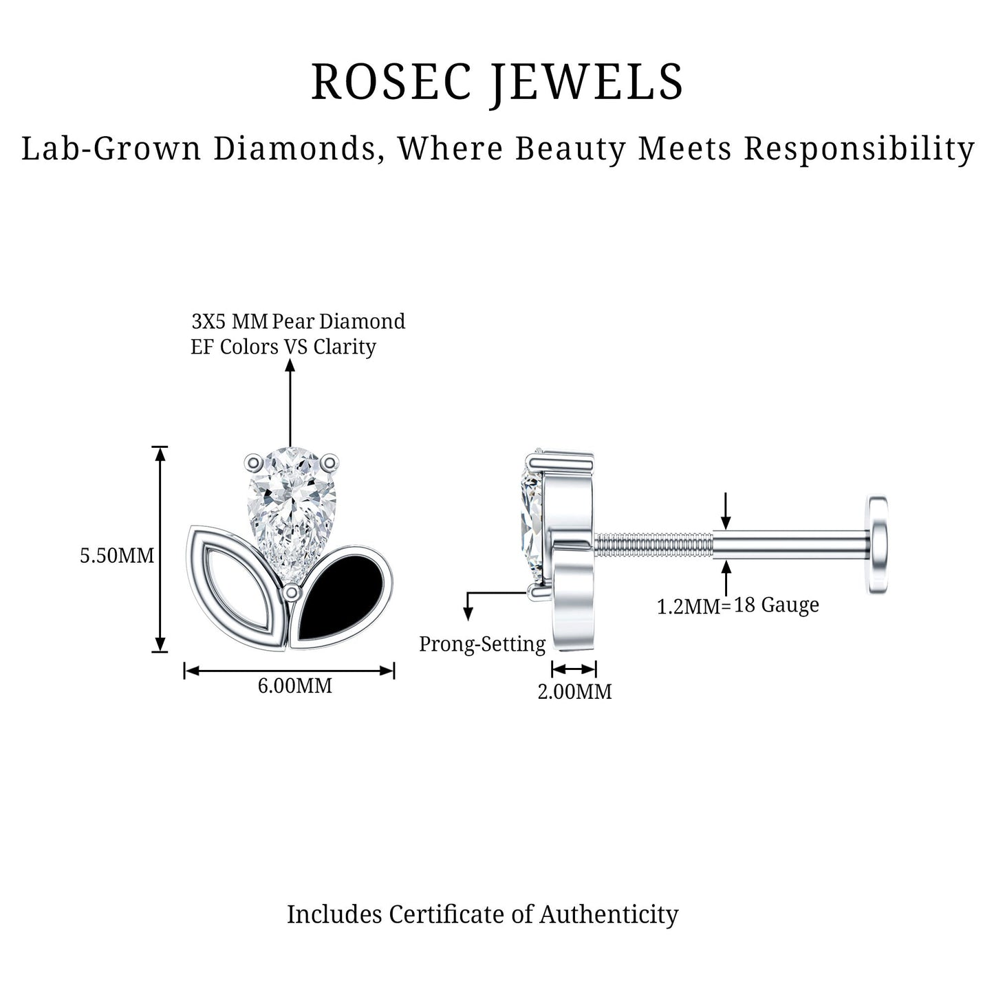 Pear Shape Diamond Leaf Earring for Helix Piercing