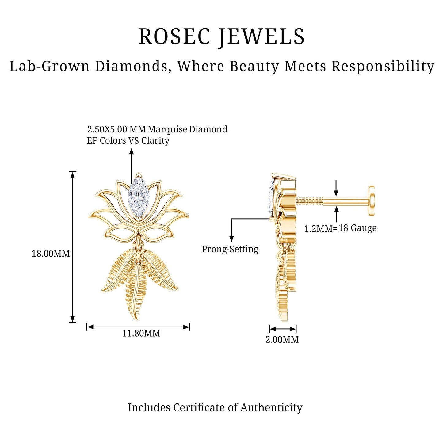 Marquise Diamond Lotus Flower Drop Earring