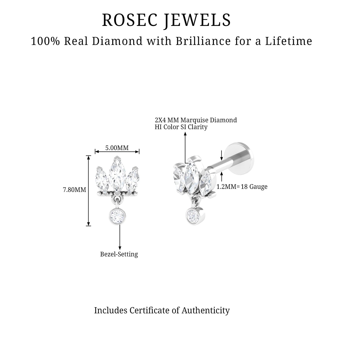 Three Marquise Shape Diamond Helix Drop Earring