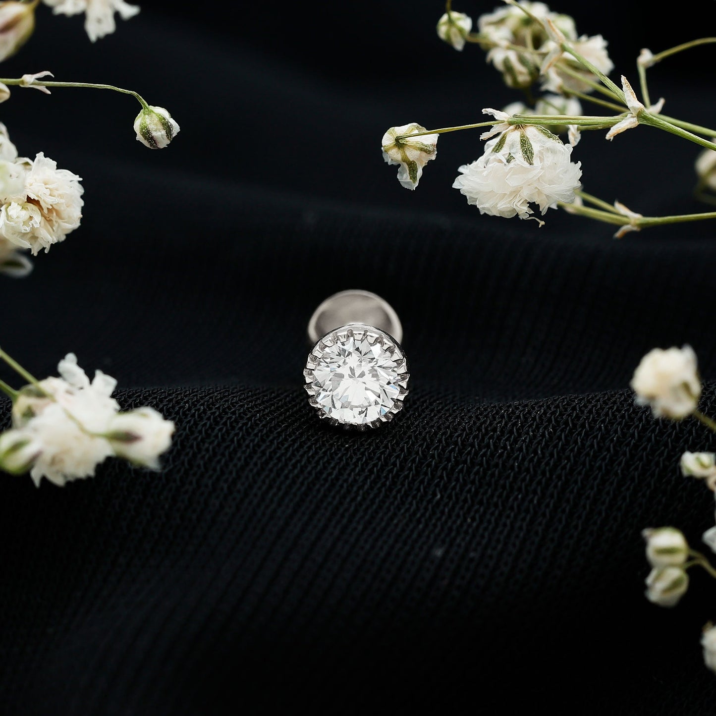 Bezel Set Diamond Solitaire Stud Earring for Helix Piercing
