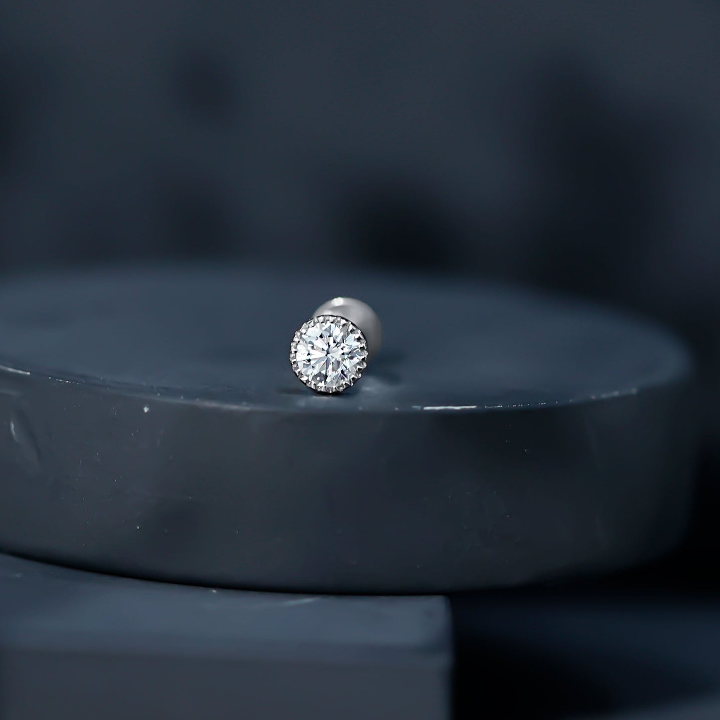 Bezel Set Diamond Solitaire Stud Earring for Helix Piercing