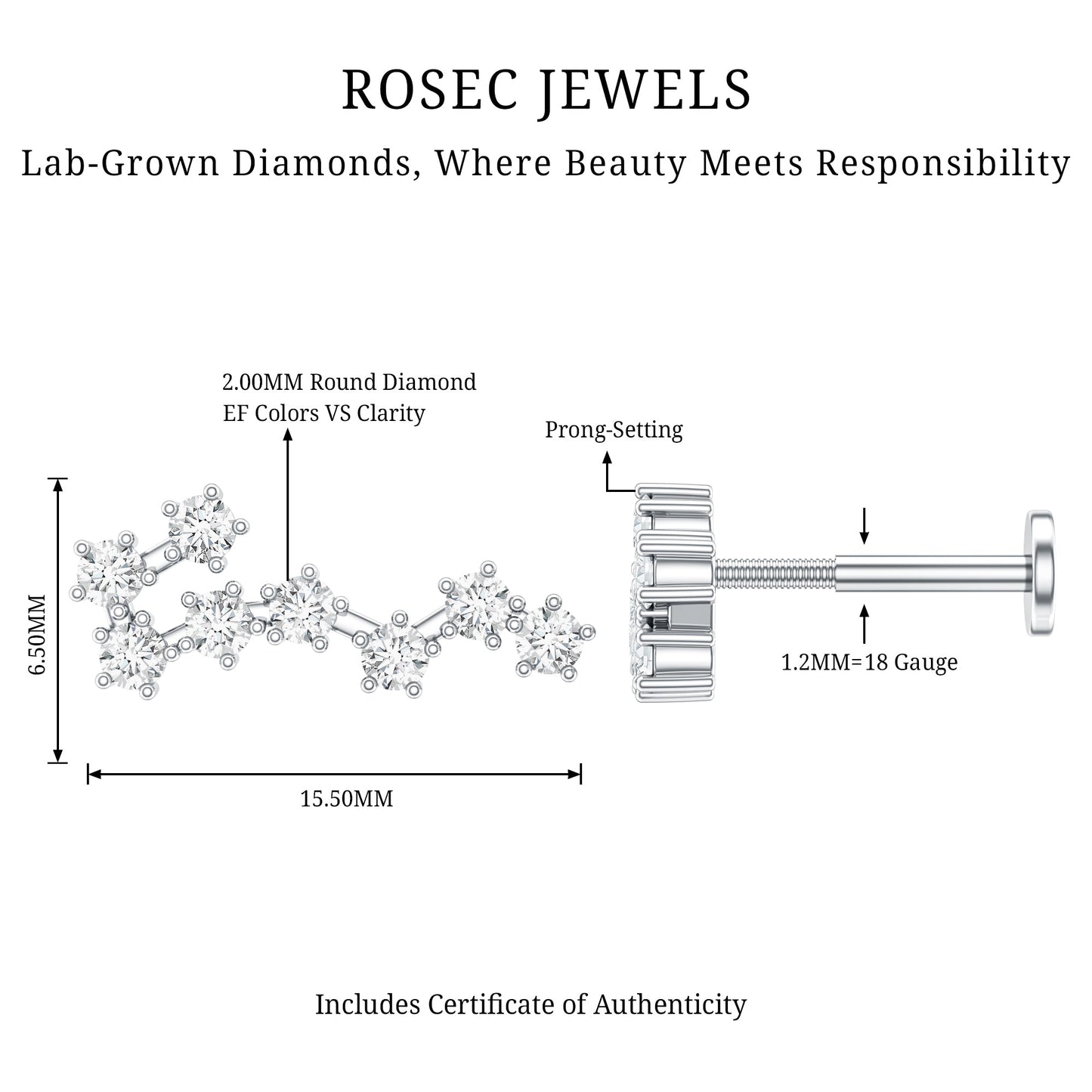 Certified Diamond Scorpio Zodiac Earring for Helix Piercing