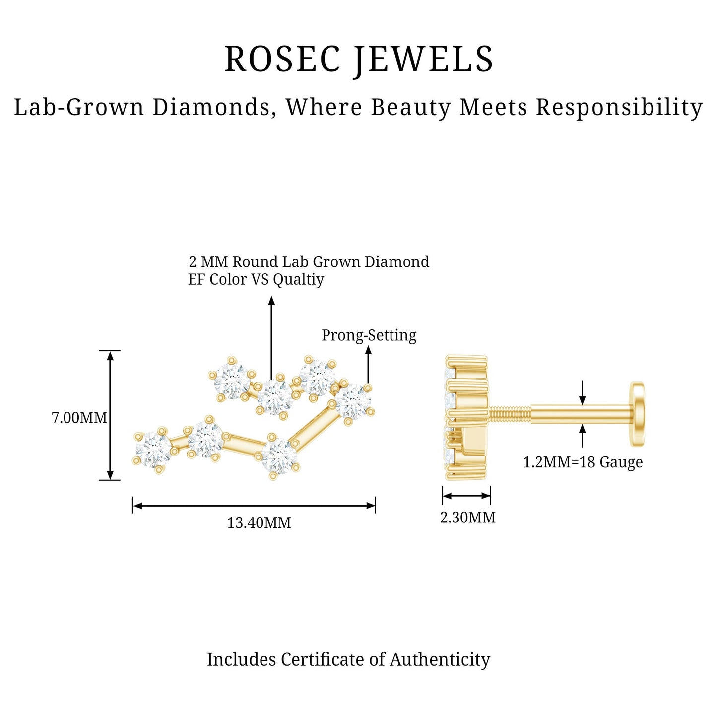 Round Diamond Gemini Zodiac Cartilage Earring