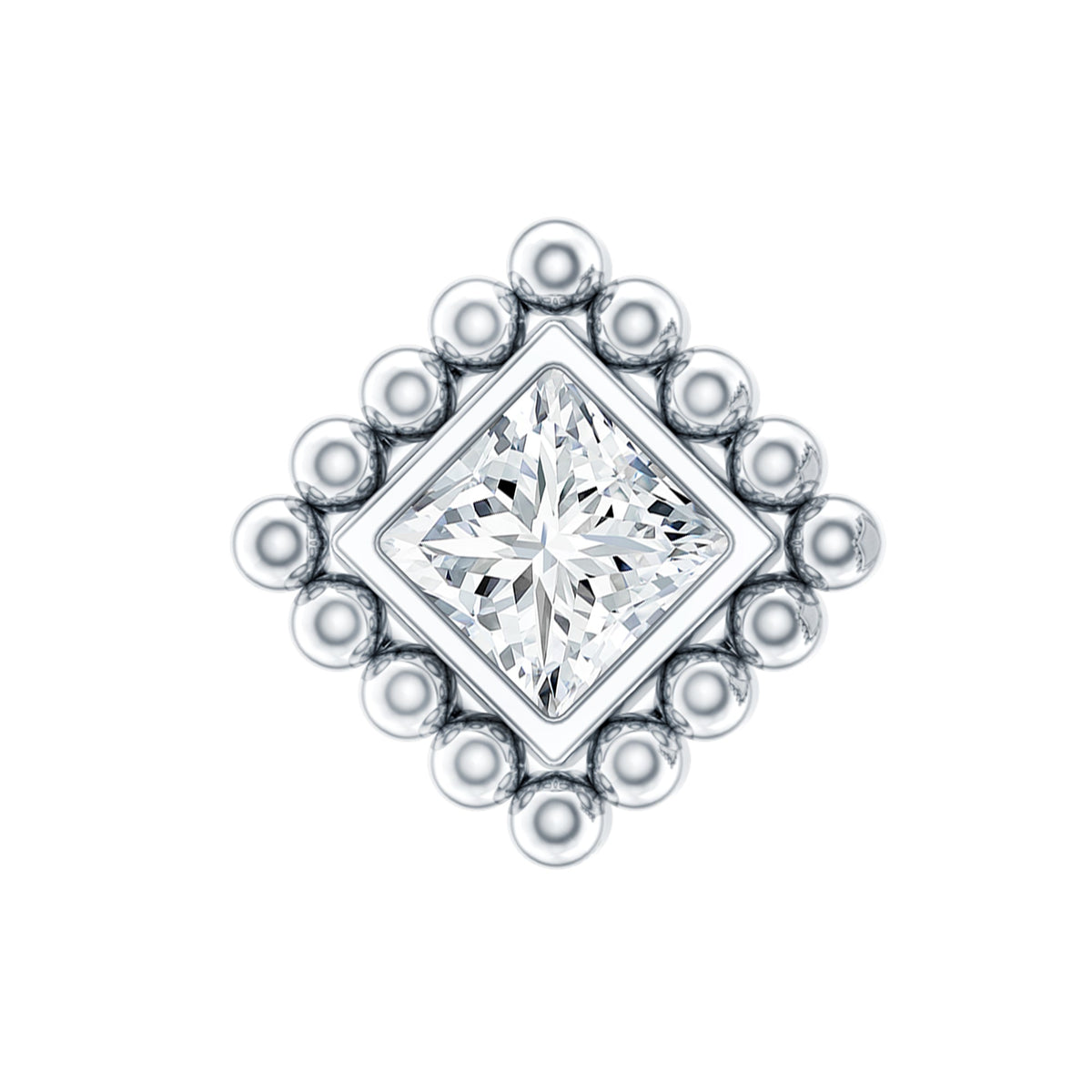 Princess Cut Diamond Solitaire Earring in Beaded Bezel Setting