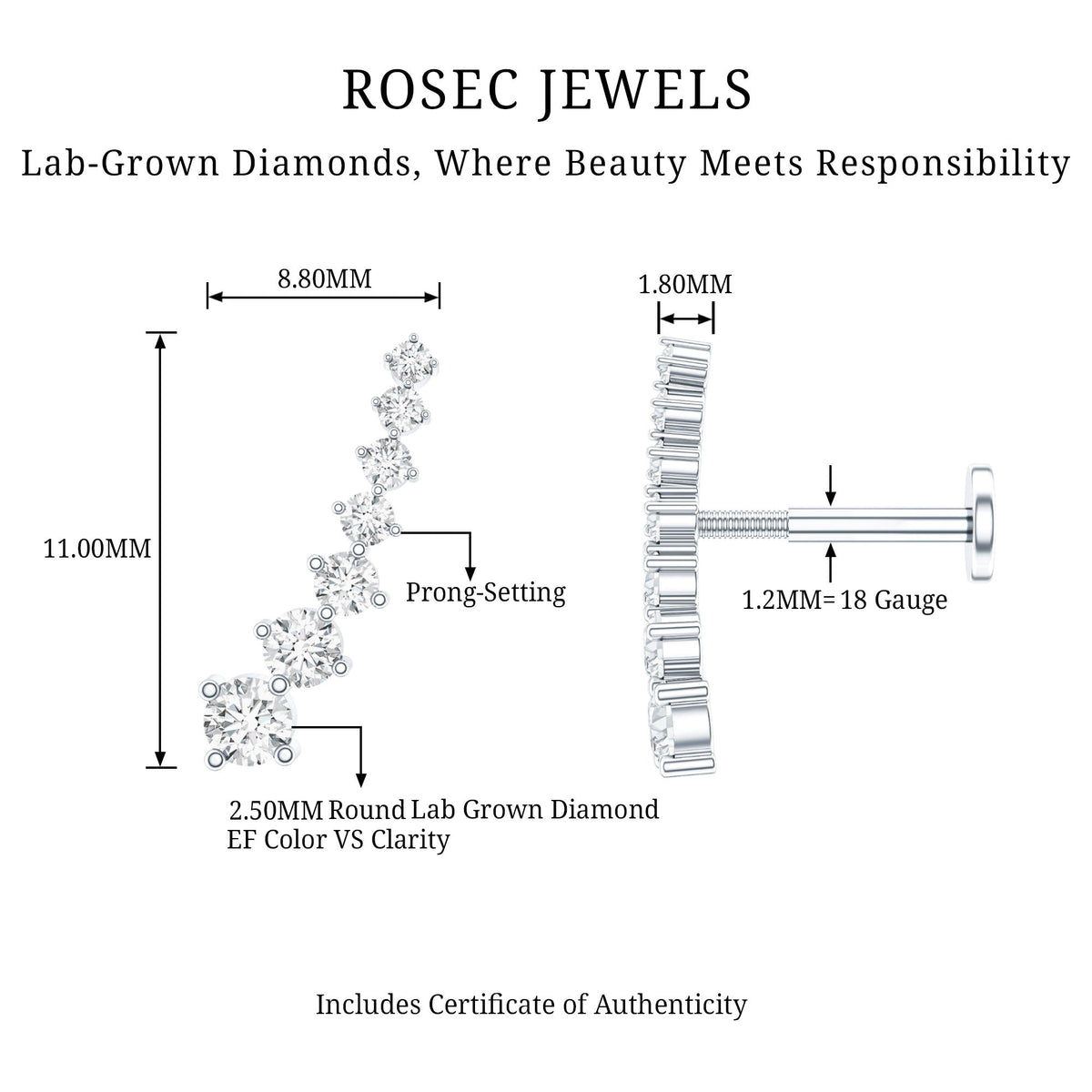 Graduated Style Diamond Ear Climber Earring