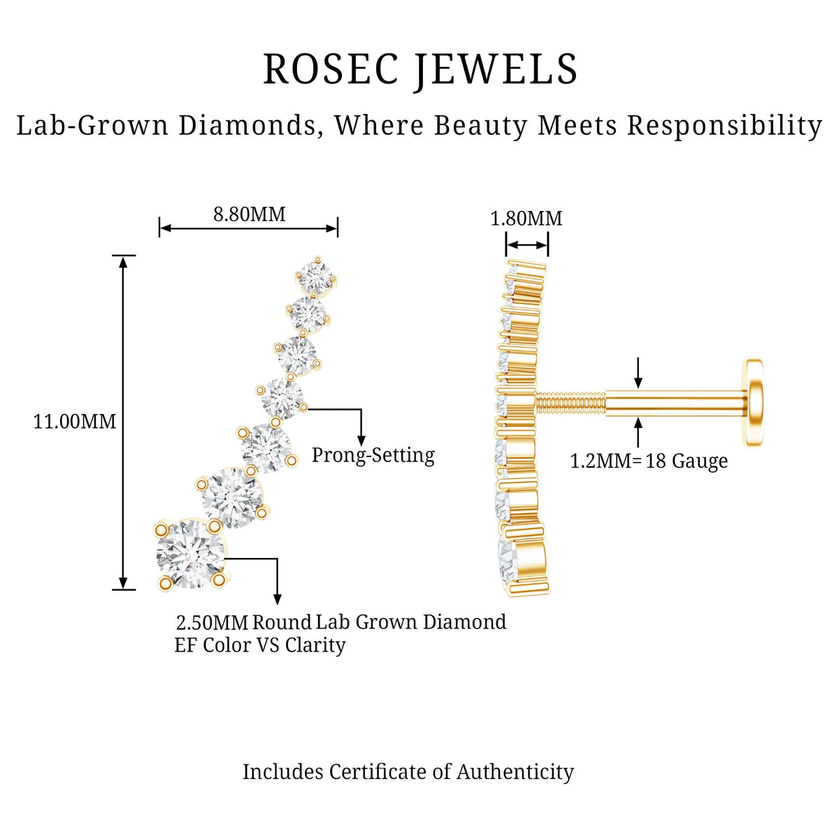 Graduated Style Diamond Ear Climber Earring