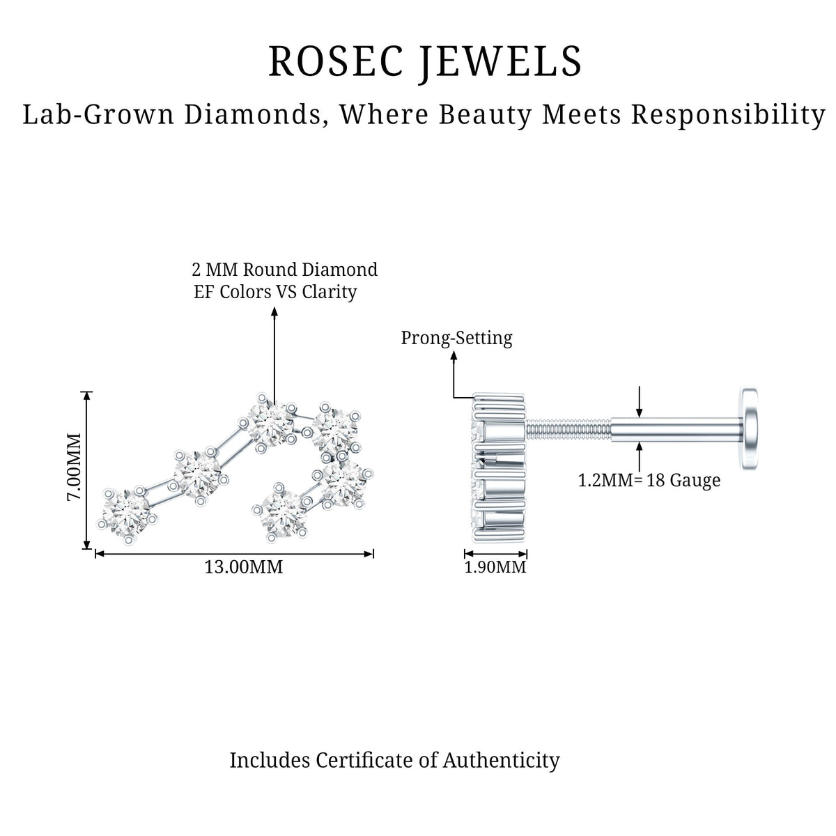Diamond Cancer Zodiac Ear Crawler Earring