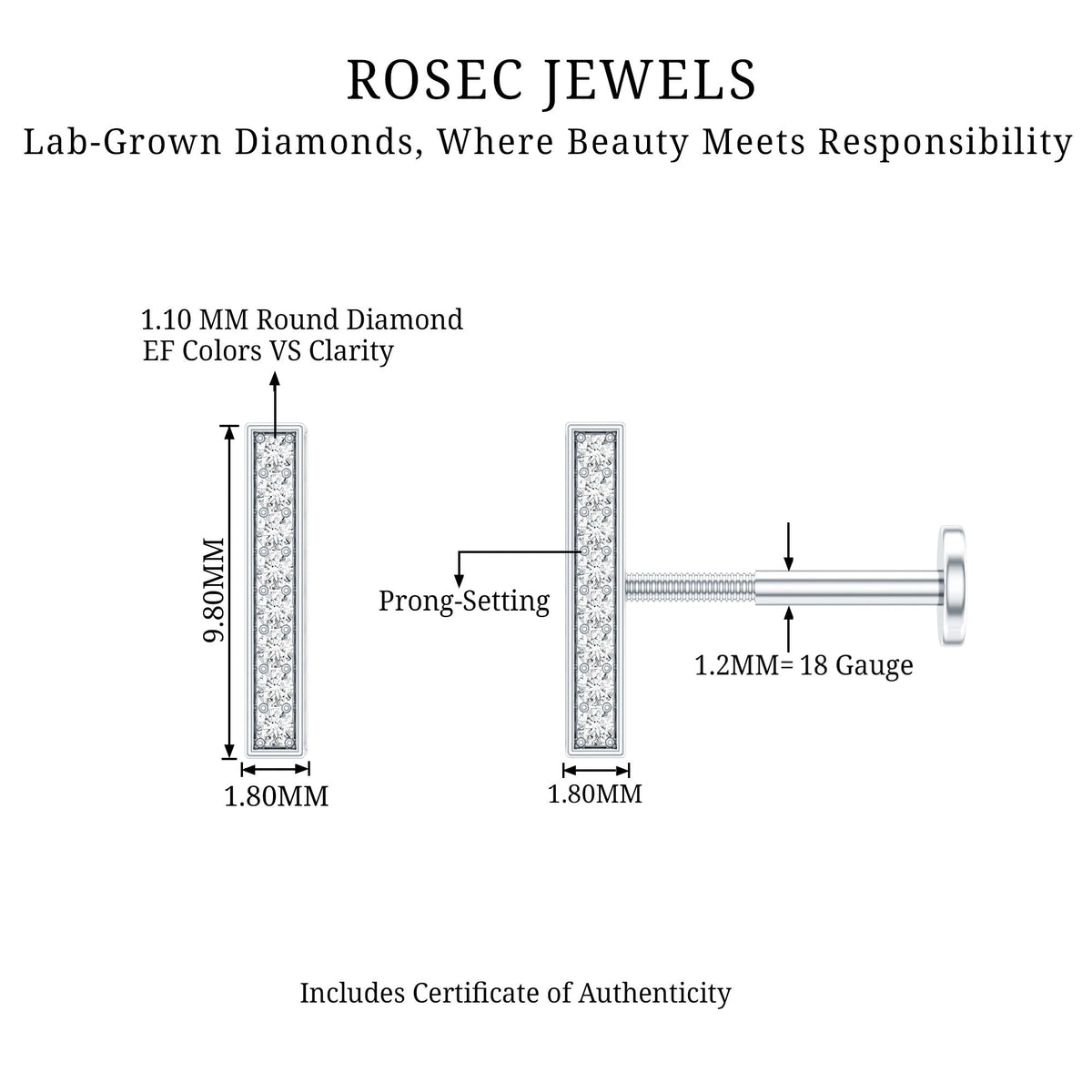 Minimalist Diamond Bar Earring for Helix Piercing