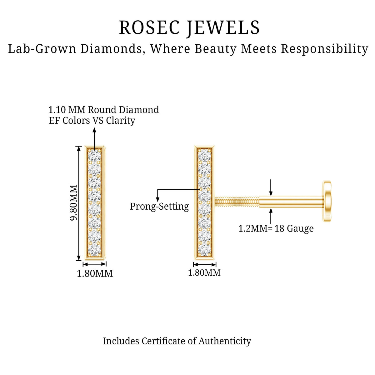 Minimalist Diamond Bar Earring for Helix Piercing