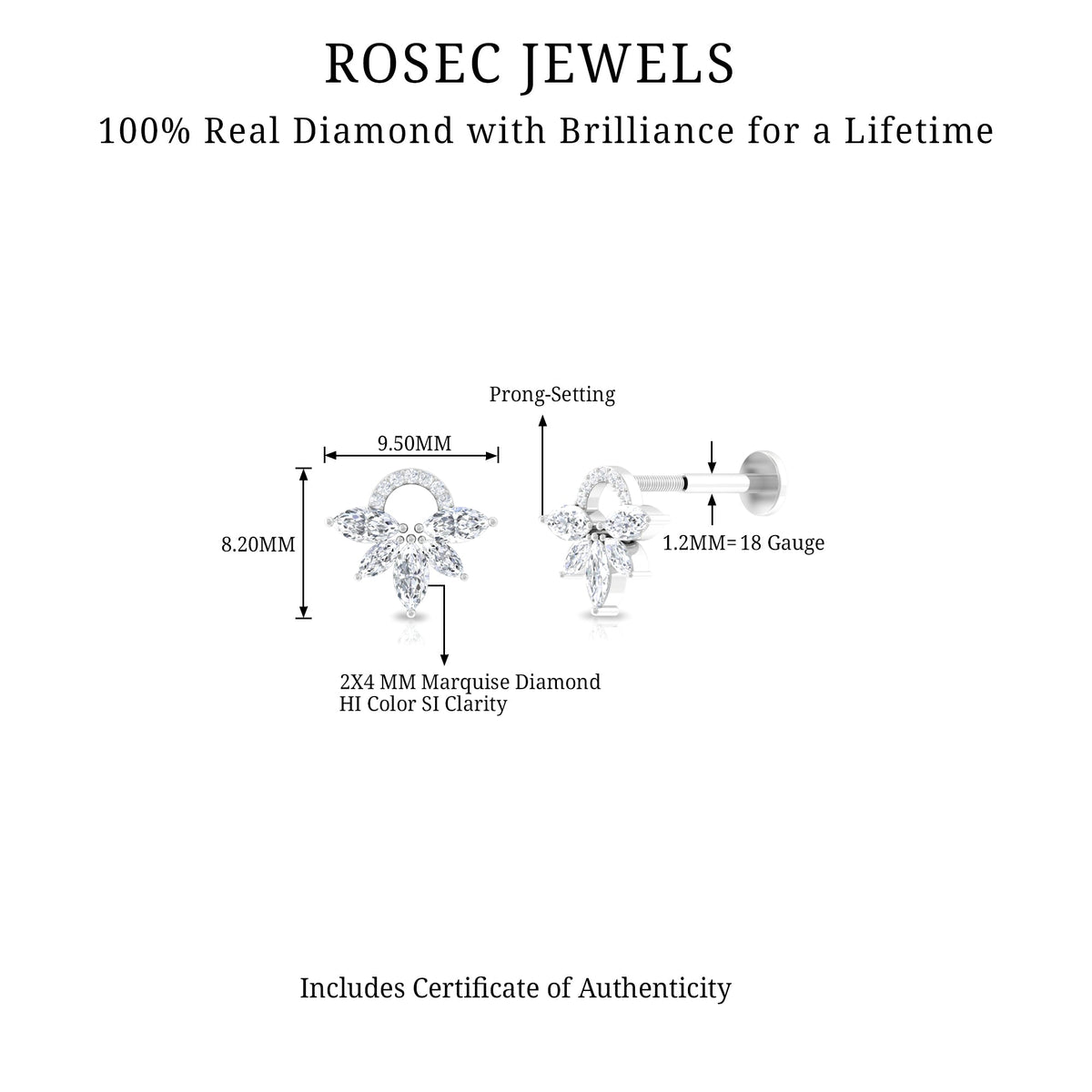 Unique Marquise Diamond Cartilage Piercing Earring