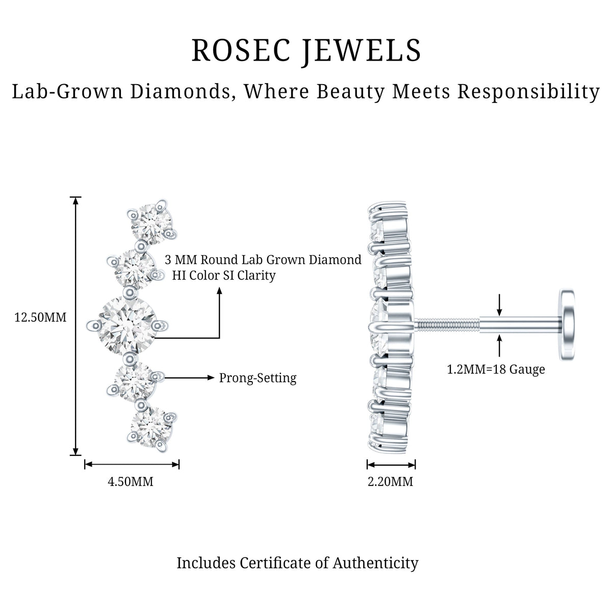 Graduated Style Diamond Crawler Earring for Women