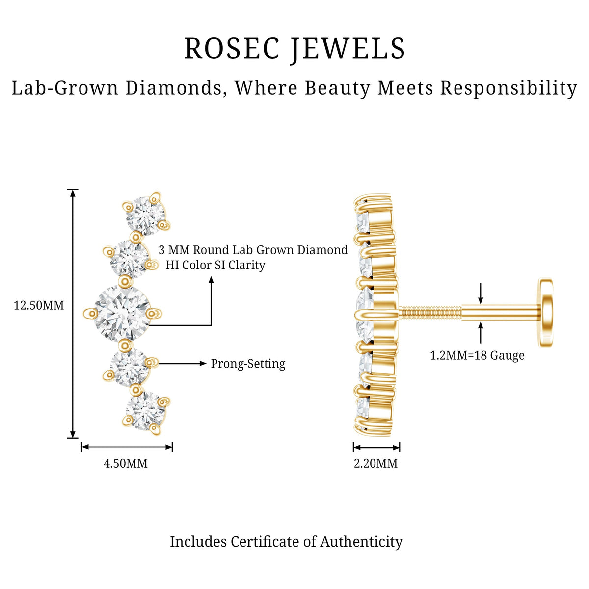 Graduated Style Diamond Crawler Earring for Women