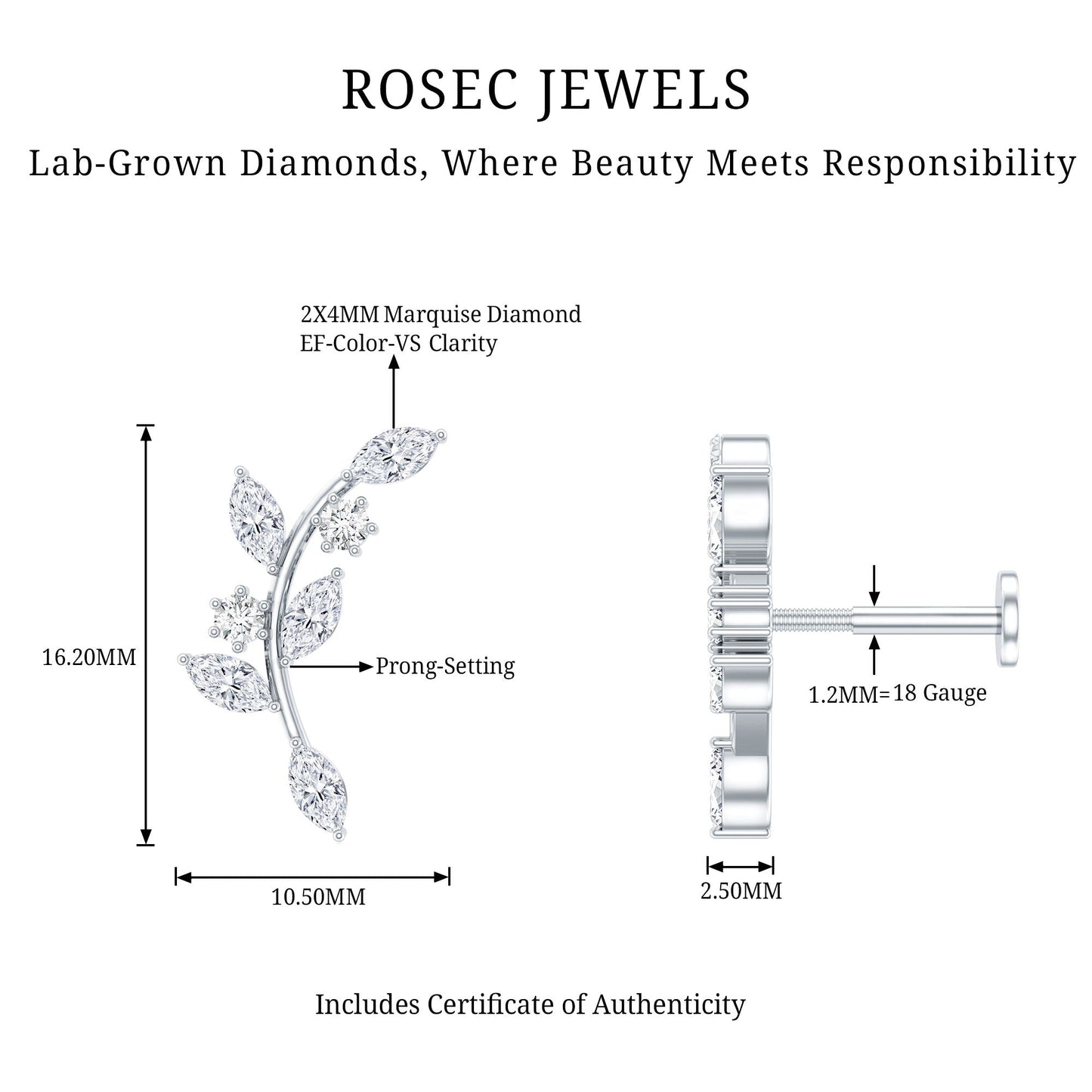 Womens Marquise Diamond Leaf Crawler Earring