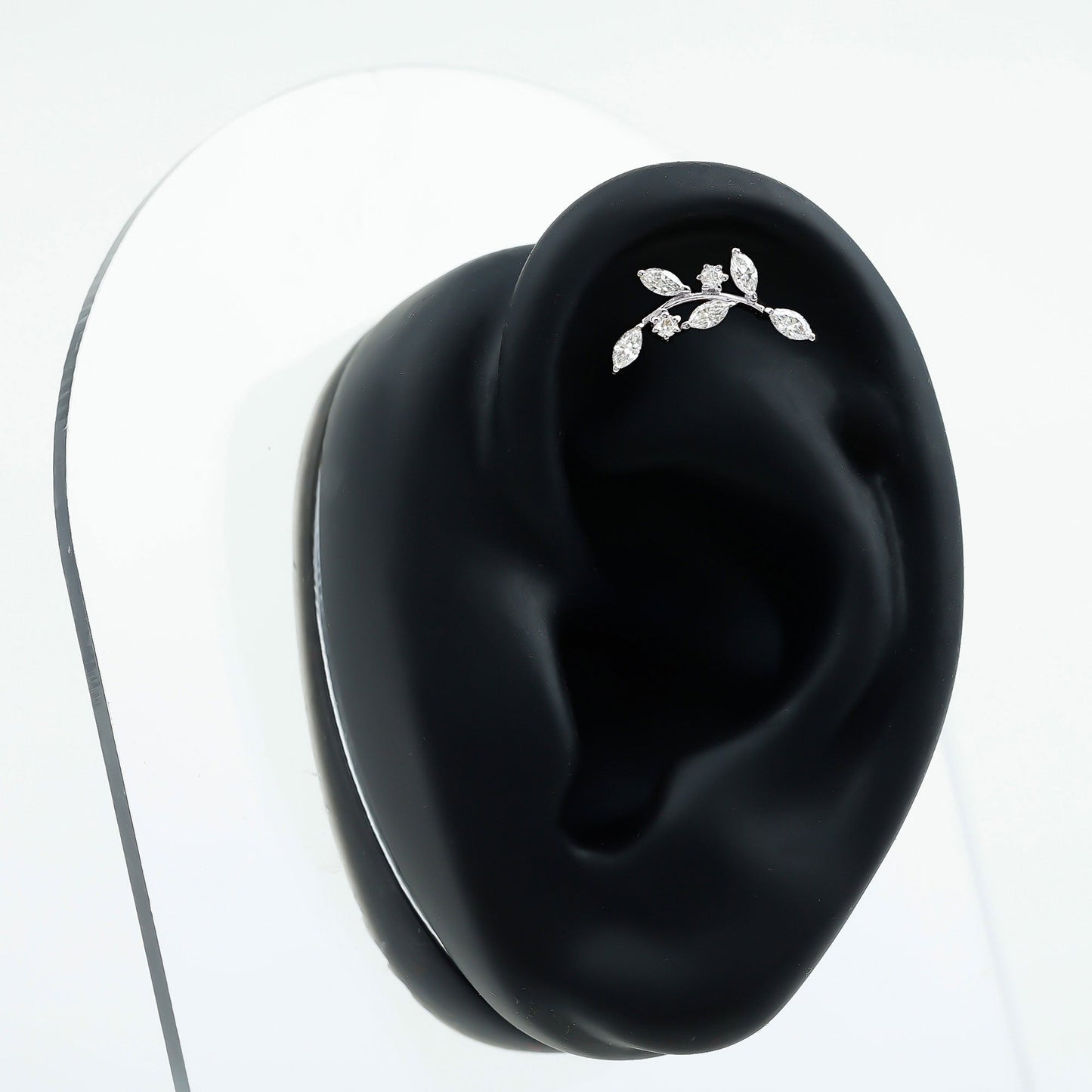 Womens Marquise Diamond Leaf Crawler Earring