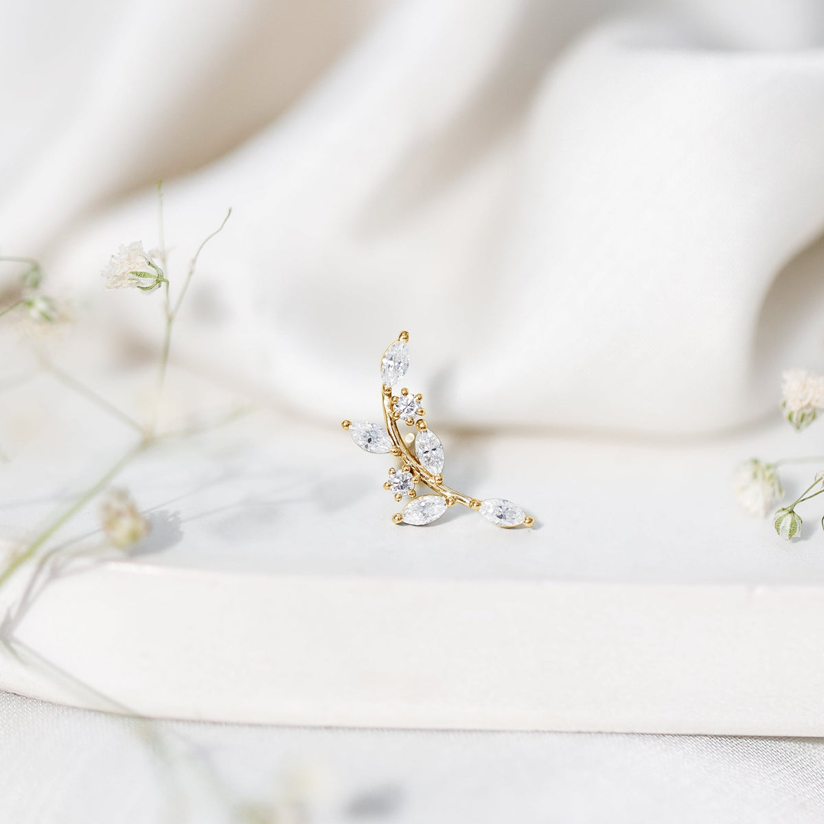 Womens Marquise Diamond Leaf Crawler Earring