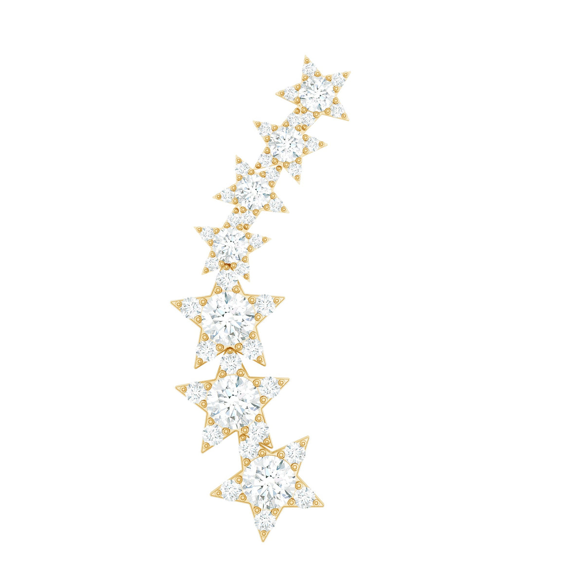 Graduated Diamond Star Crawler Earring for Helix Piercing