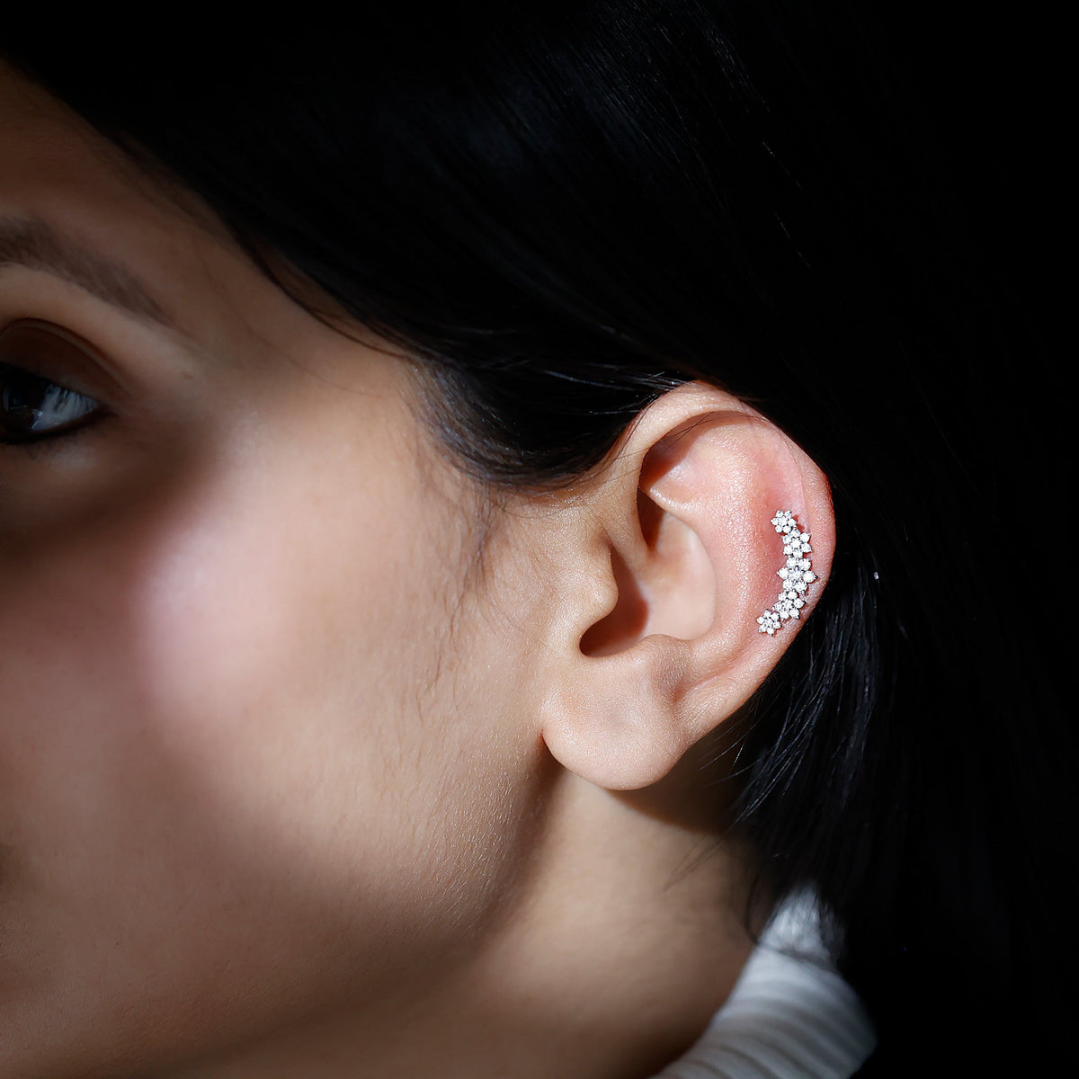 Diamond Flower Ear Crawler Earring