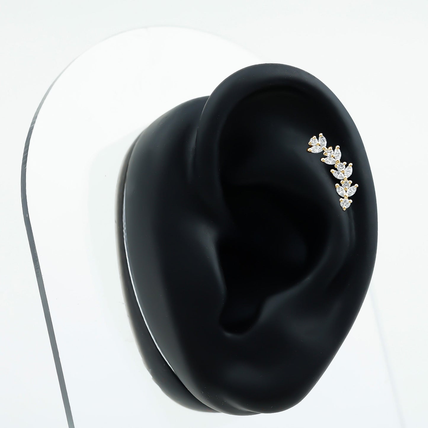 Nature Inspired Diamond Leaf Crawler Helix Earring