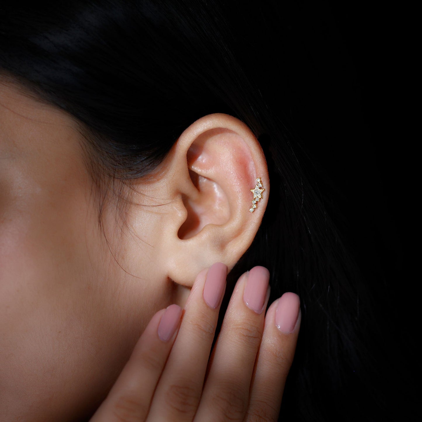Certified Diamond Star Crawler Earring for Helix Piercing