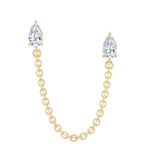 Pear Moissanite Double Piercing Earring with Dangling Chain