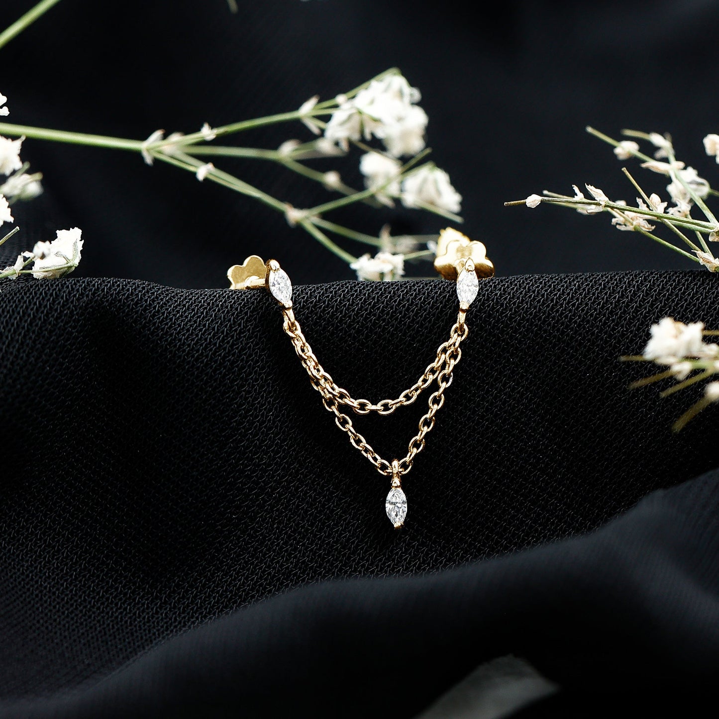 Marquise Moissanite Double Chain Earring for Women