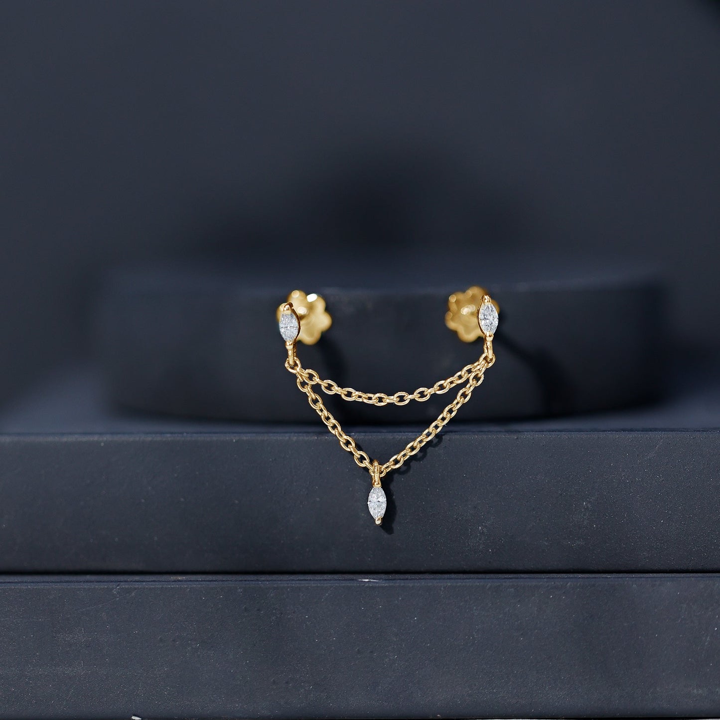 Marquise Moissanite Double Chain Earring for Women