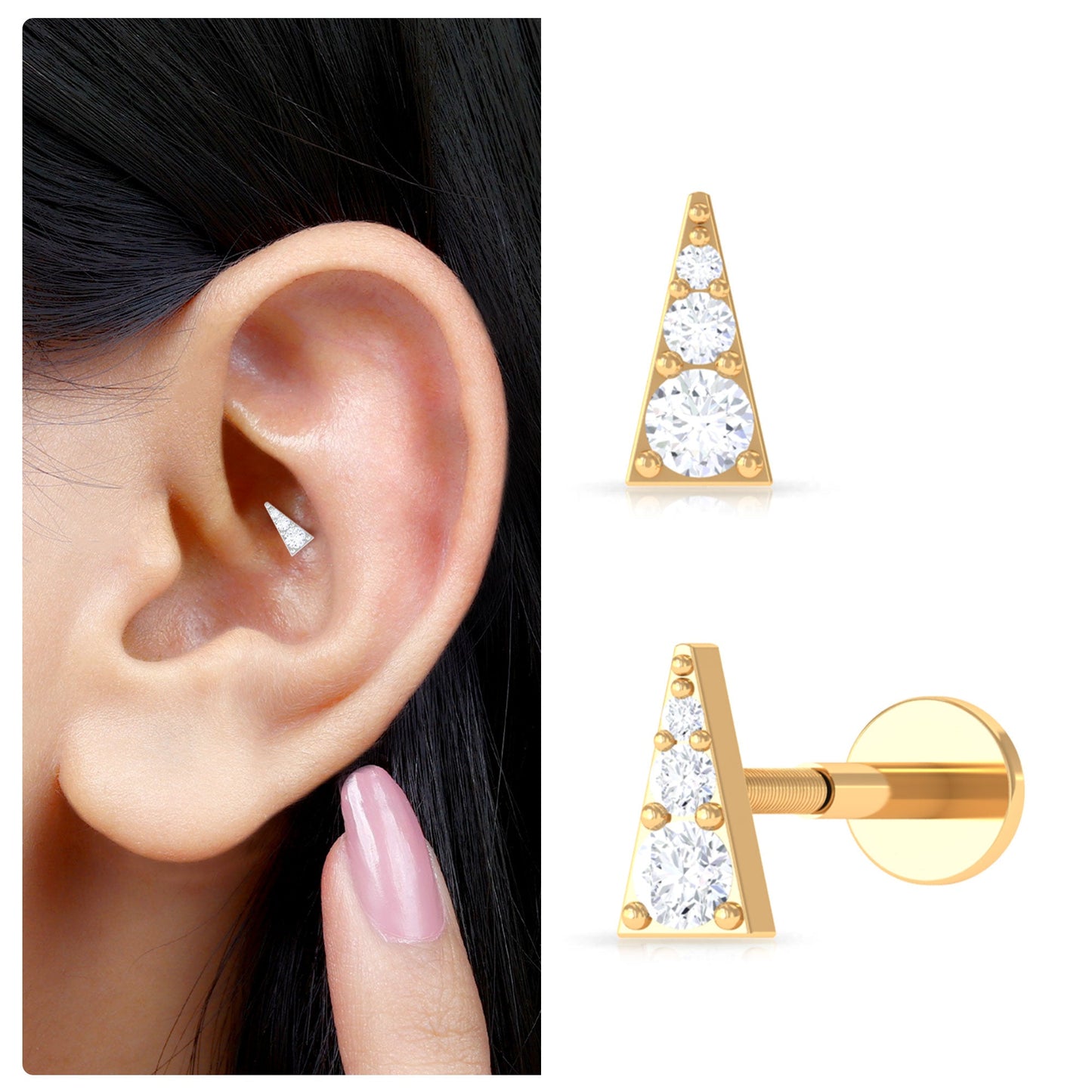 Dainty Diamond Triangle Tragus Earring