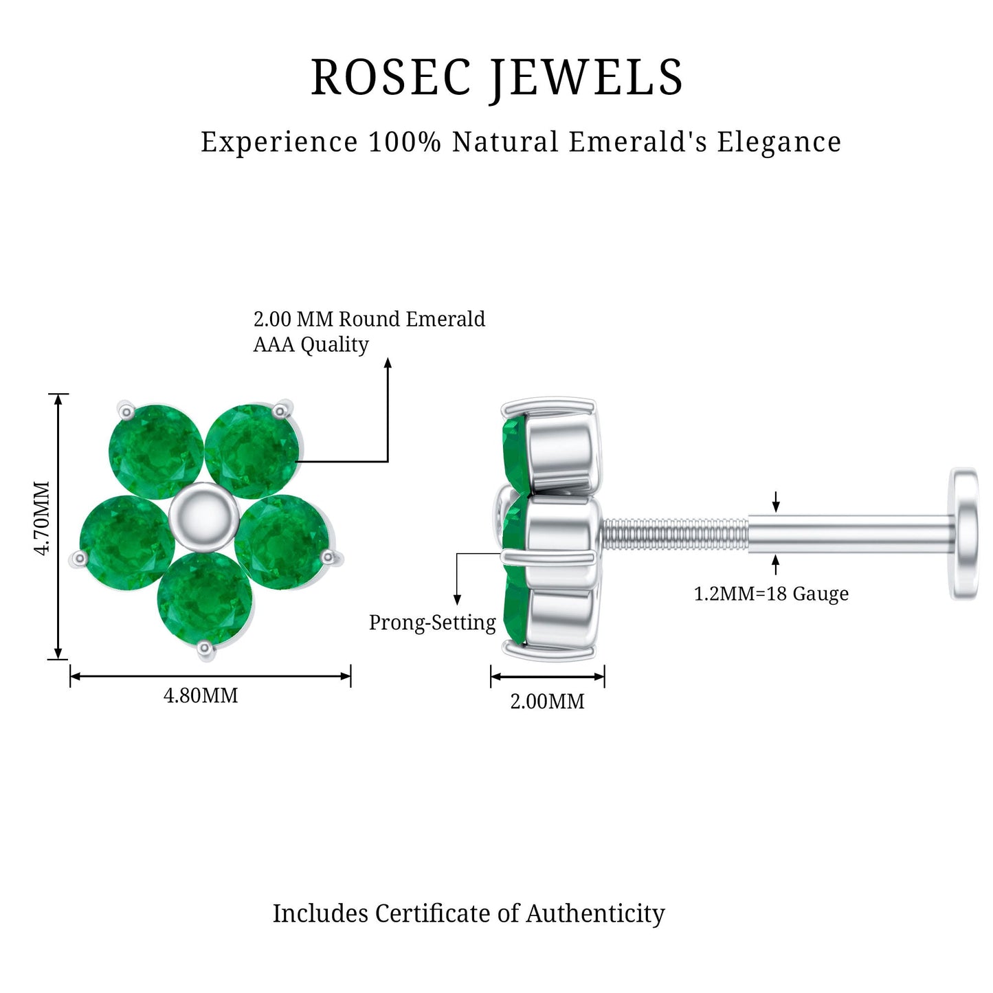 Natural Green Emerald Flower Conch Earring