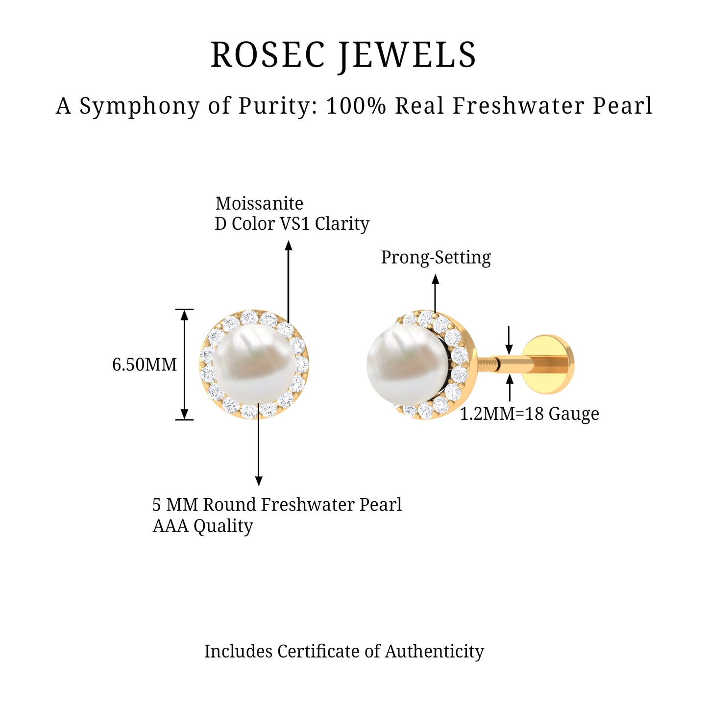 2 Carat Freshwater Pearl and Diamond Halo Cartilage Earring