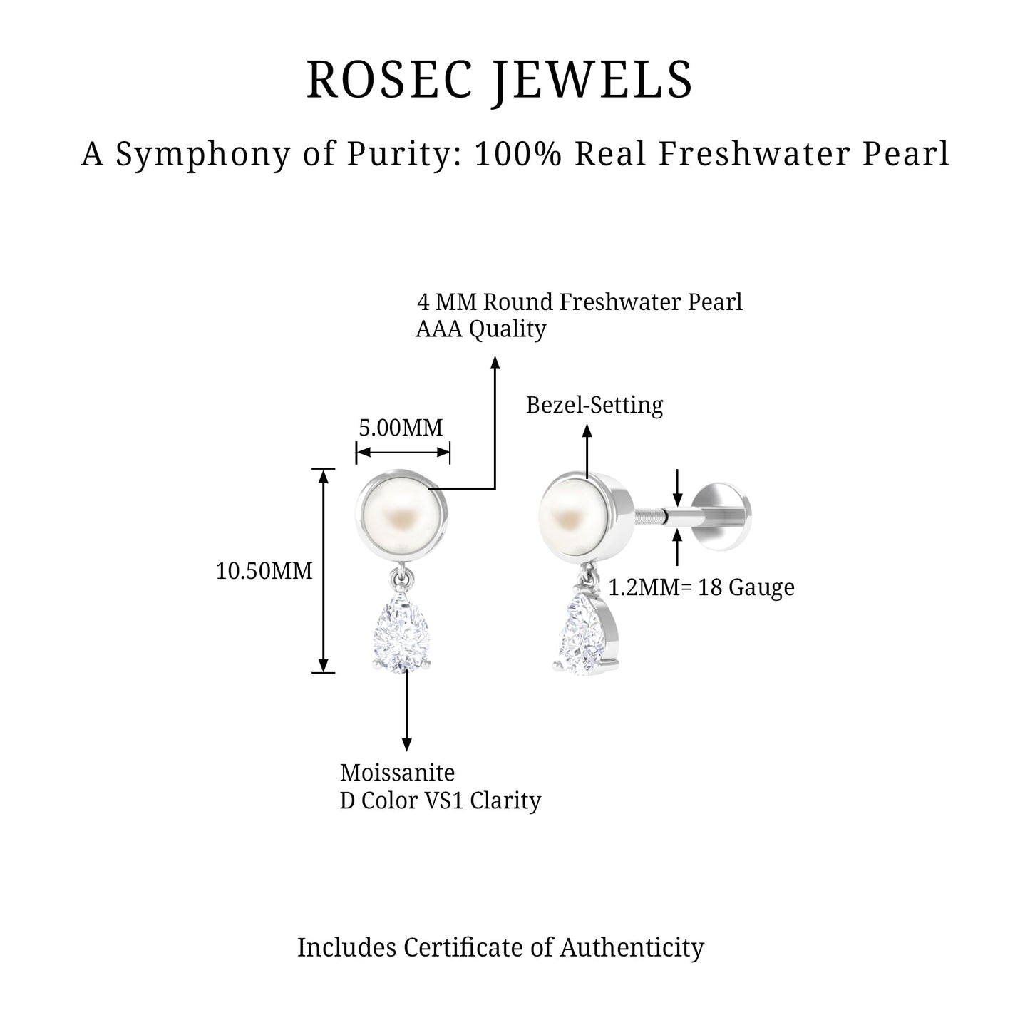 Certified Freshwater Pearl and Diamond Helix Drop Earring