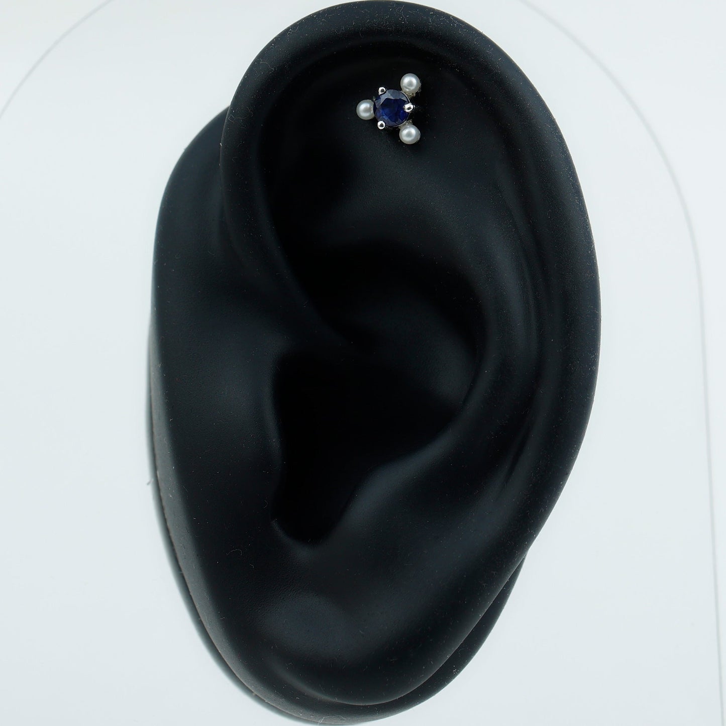 Blue Sapphire and Freshwater Pearl Cartilage Earring