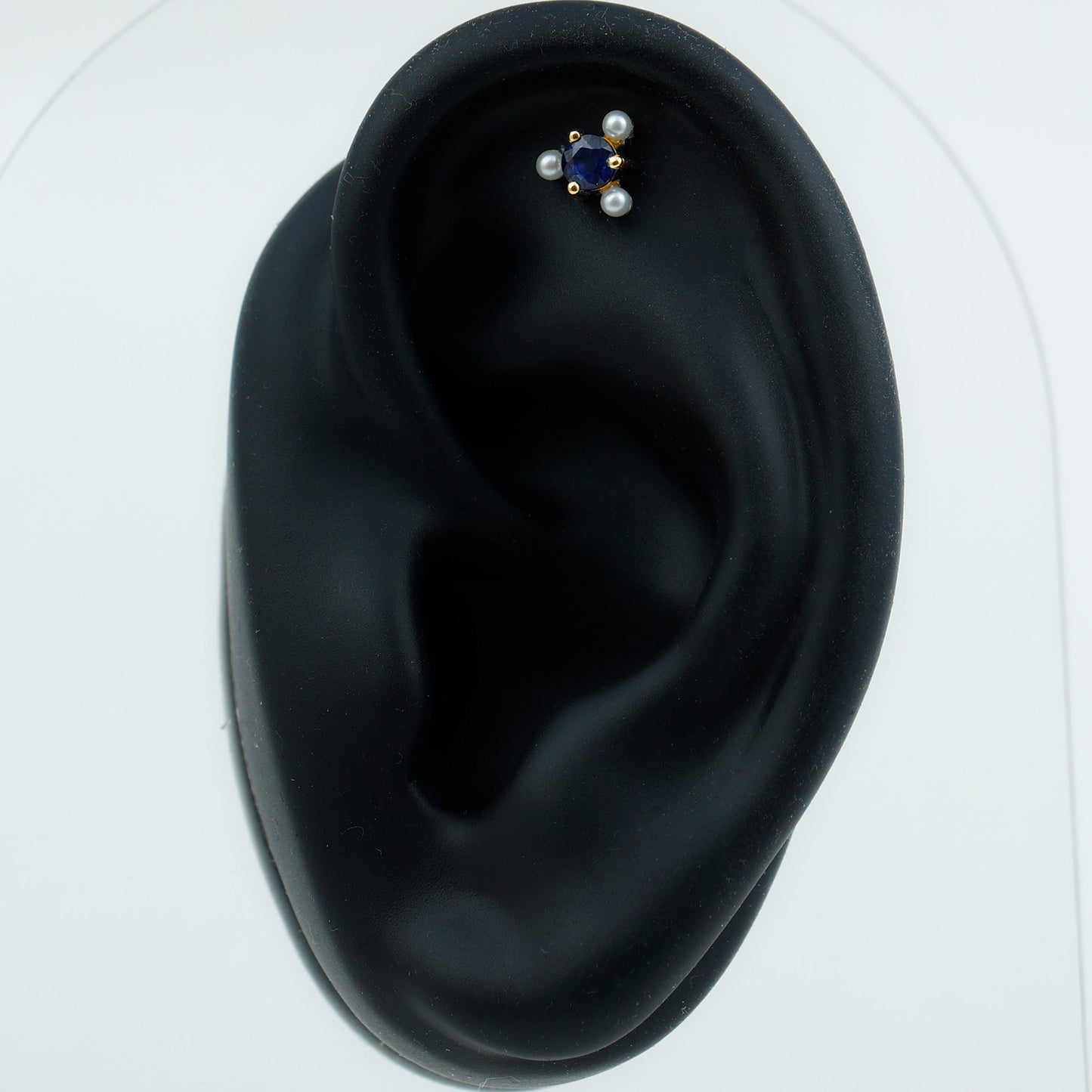 Blue Sapphire and Freshwater Pearl Cartilage Earring