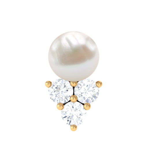 2 Carat Freshwater Pearl and Diamond Tragus Earring