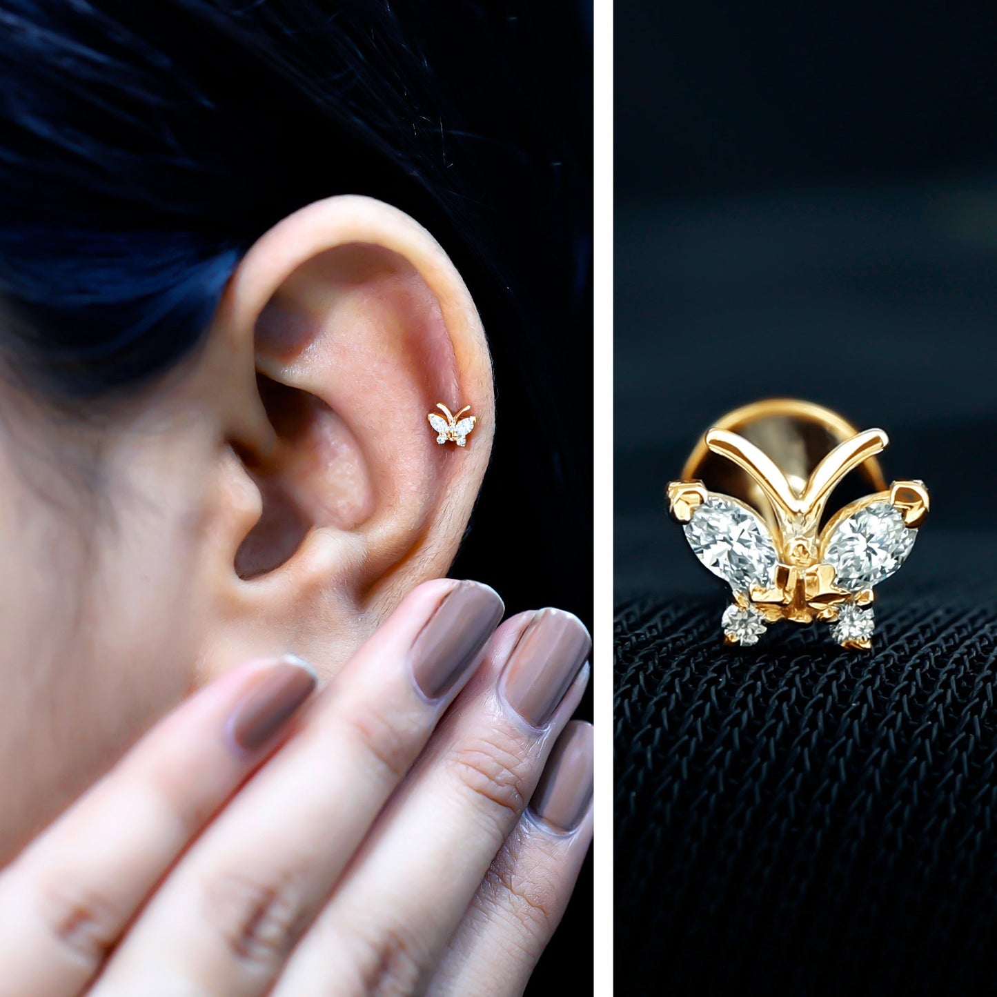 Marquise Moissanite Butterfly Cartilage Earring