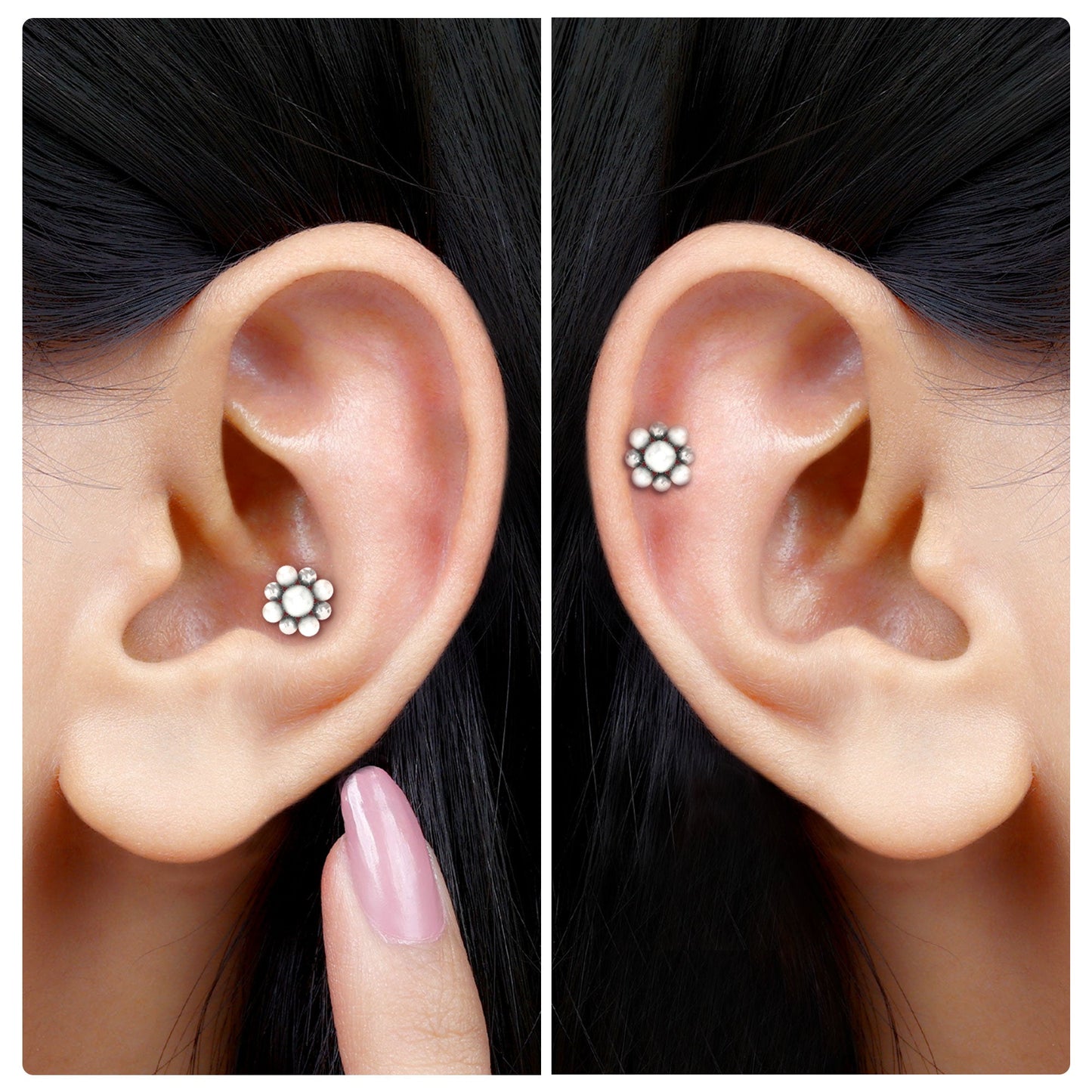 Real Freshwater Pearl and Beaded Flower Cartilage Earring