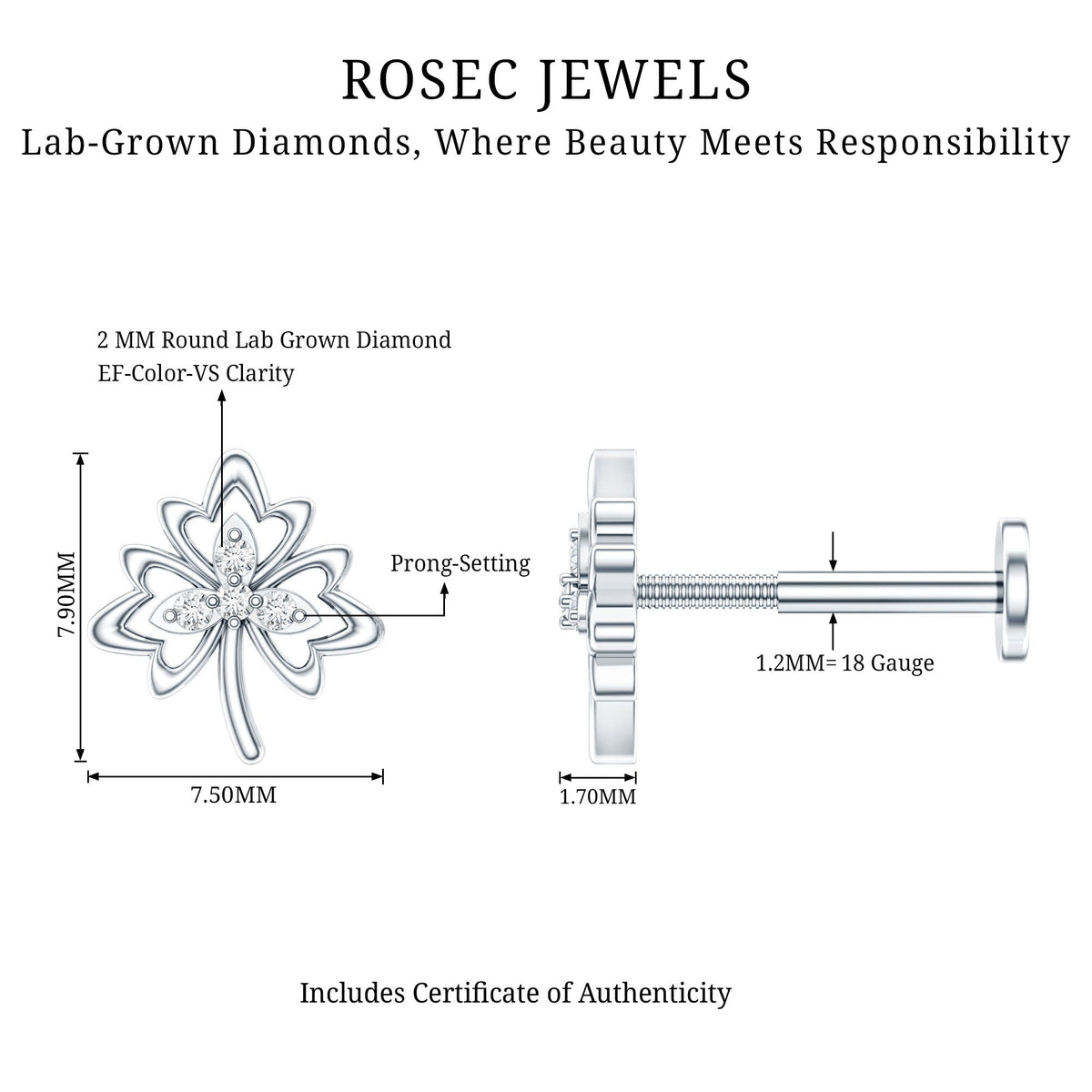 Diamond Nature Inspired Earring for Helix Piercing