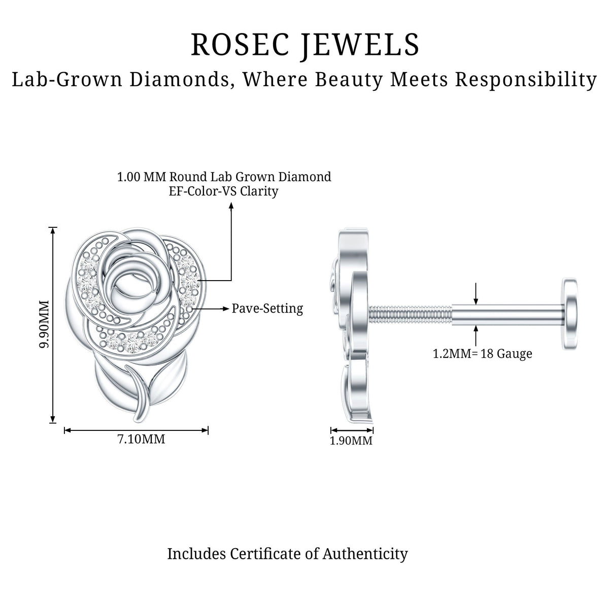 Nature Inspired Diamond Flower Helix Earring