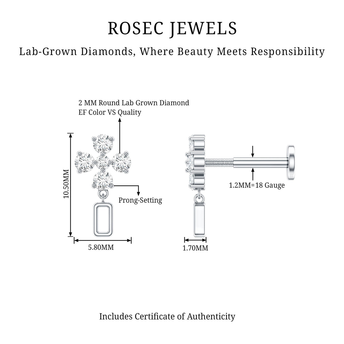 Simple Diamond Drop Earring for Helix Piercing