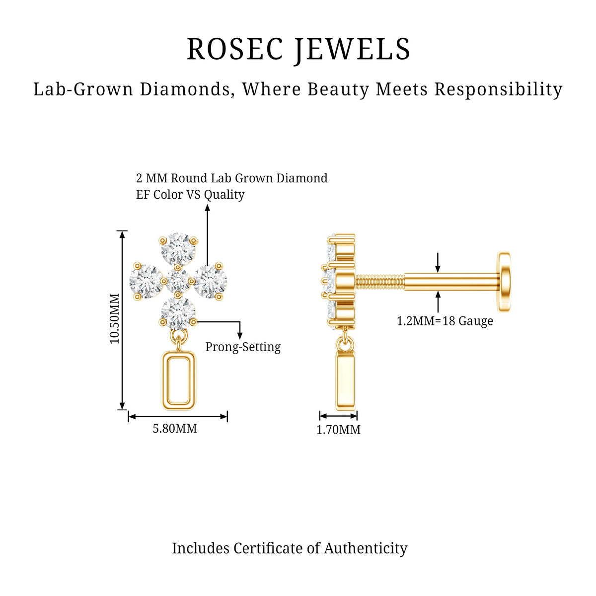 Simple Diamond Drop Earring for Helix Piercing