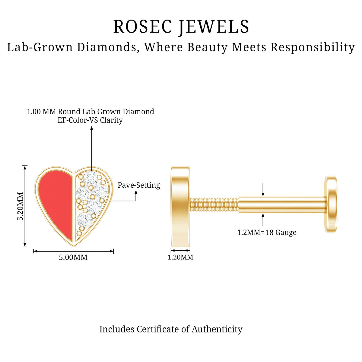 Cute Diamond Heart Earring with Red Enamel