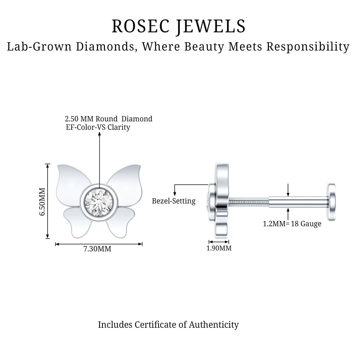 Diamond Butterfly Earring for Helix Piercing
