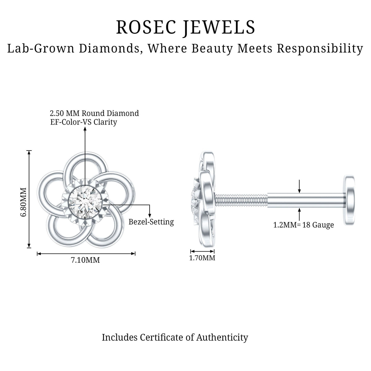 Diamond Flower Earring for Cartilage Piercing