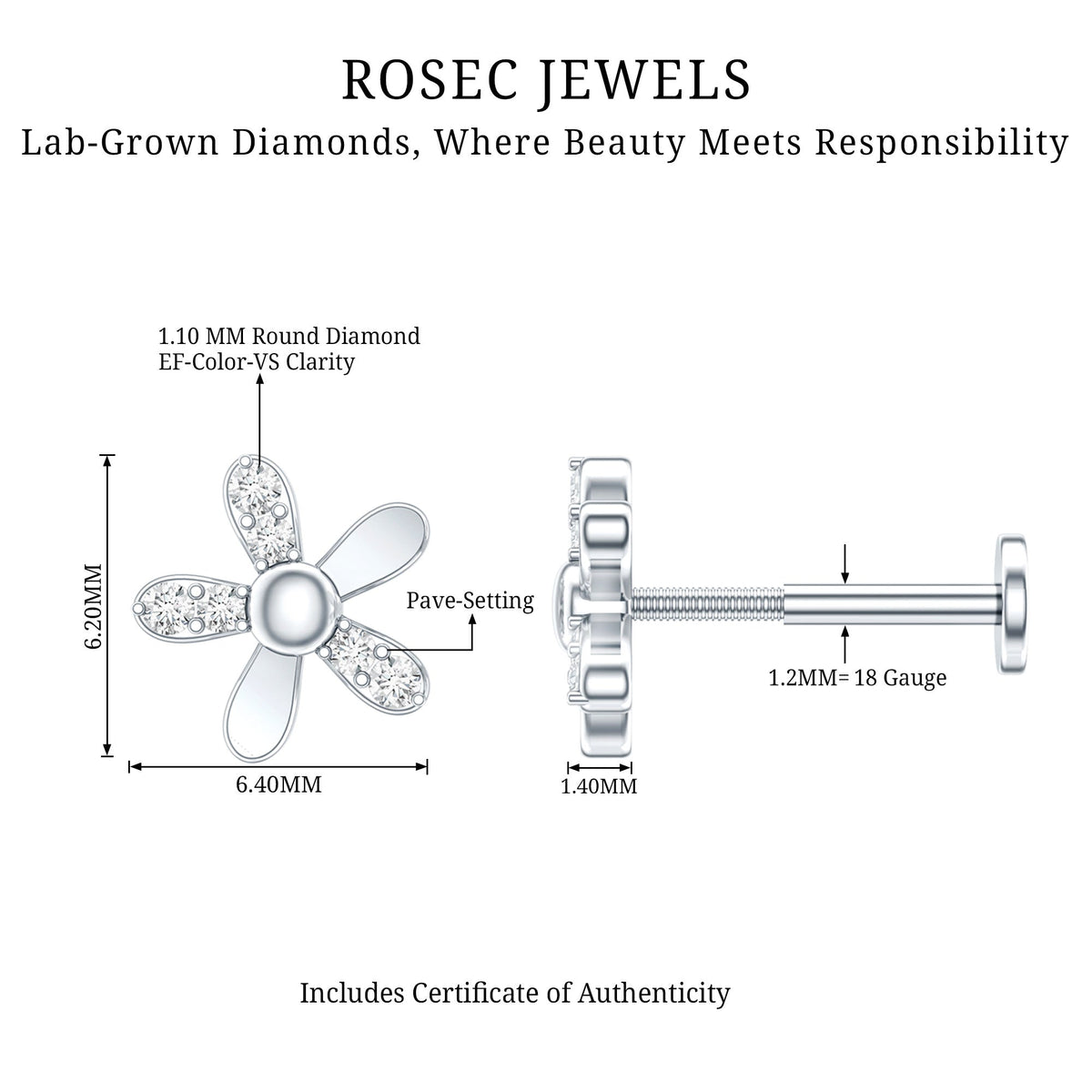 Simple Diamond Floral Earring for Cartilage Piercing