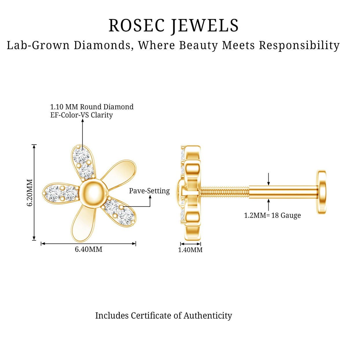 Simple Diamond Floral Earring for Cartilage Piercing