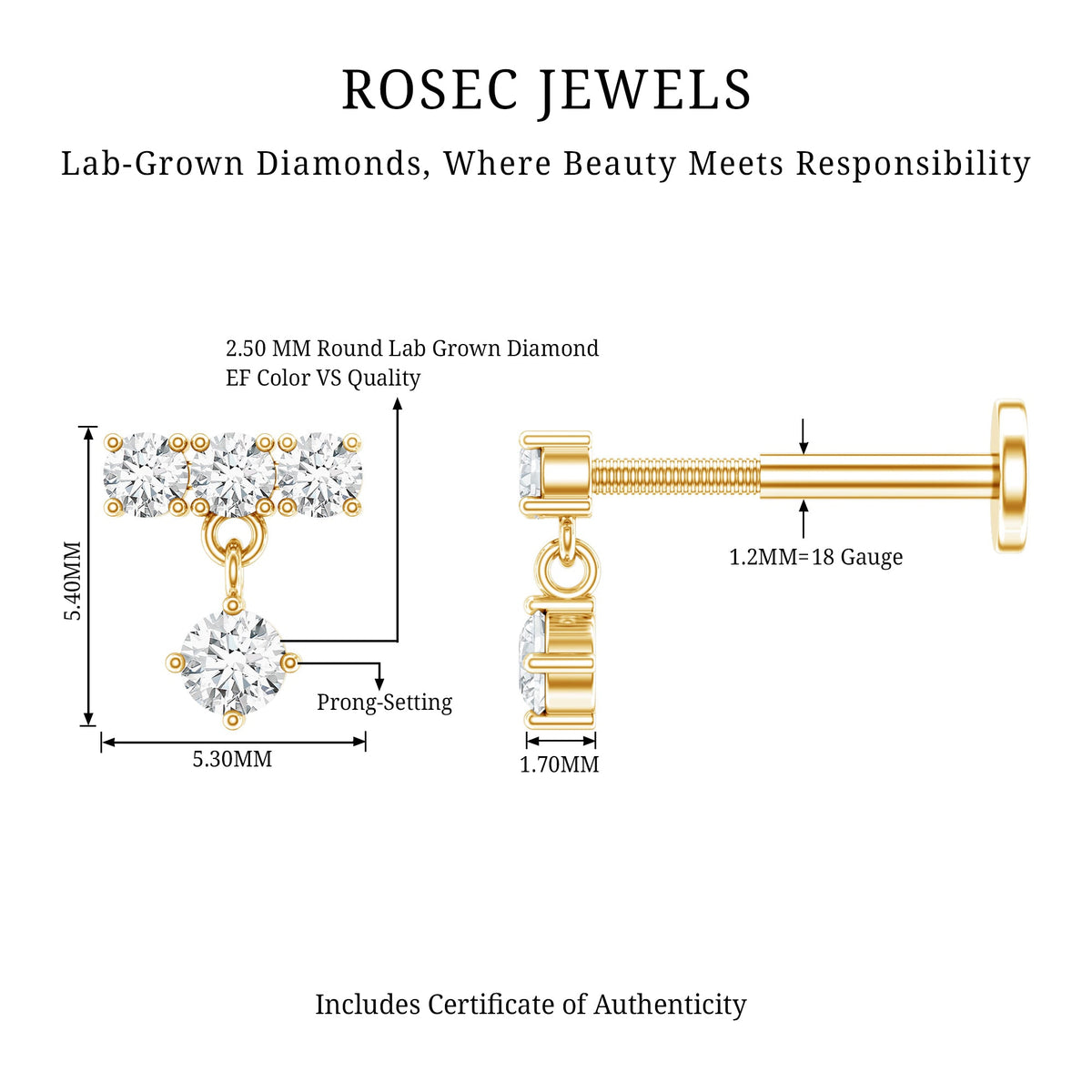 Womens Diamond Drop Earring for Helix Piercing
