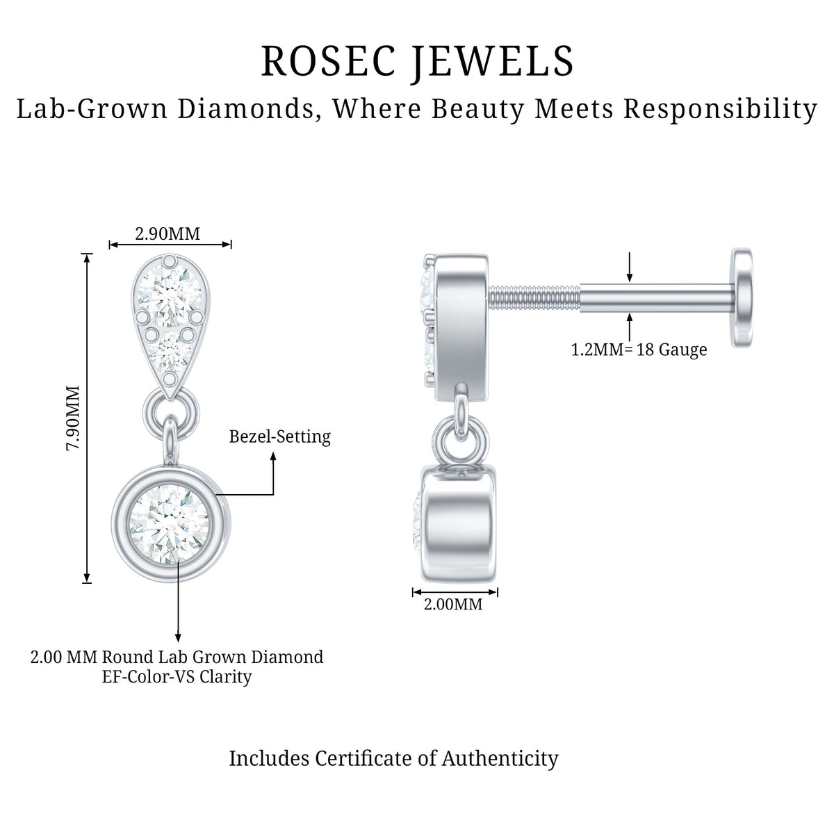 Diamond Cartilage Drop Earring